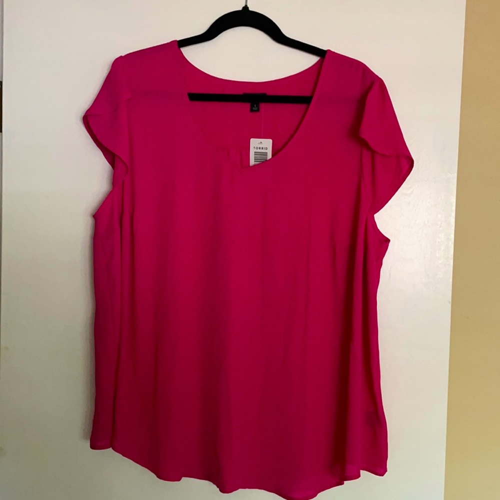 Torrid pink v neck short sleeve blouse